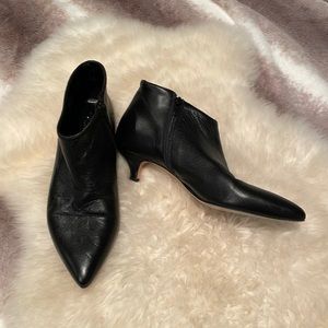 Italian buttery soft, black leather, kitten-heeled booties by Andrea Carrano.